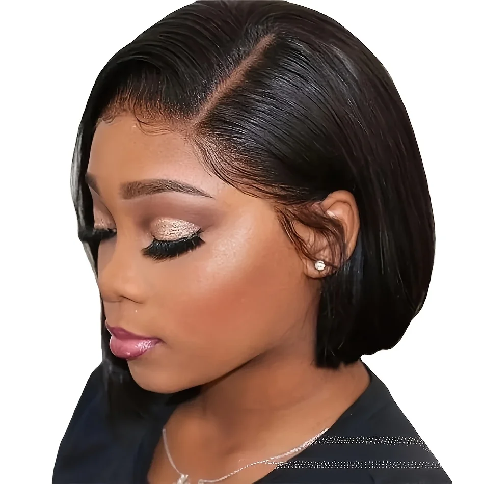 1pc Ladies' Fashion Black Short Straight Synthetic Wig, 10inch Heat-Resistant Fiber Rose Net Straight Wig with Bangs