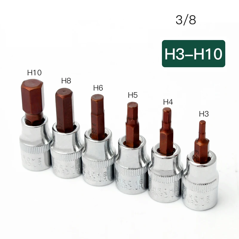 

6PCS 3/8" Drive Hex screwdriver Bit Socket Set Metric H3 H4 H5 H6 H8 H10