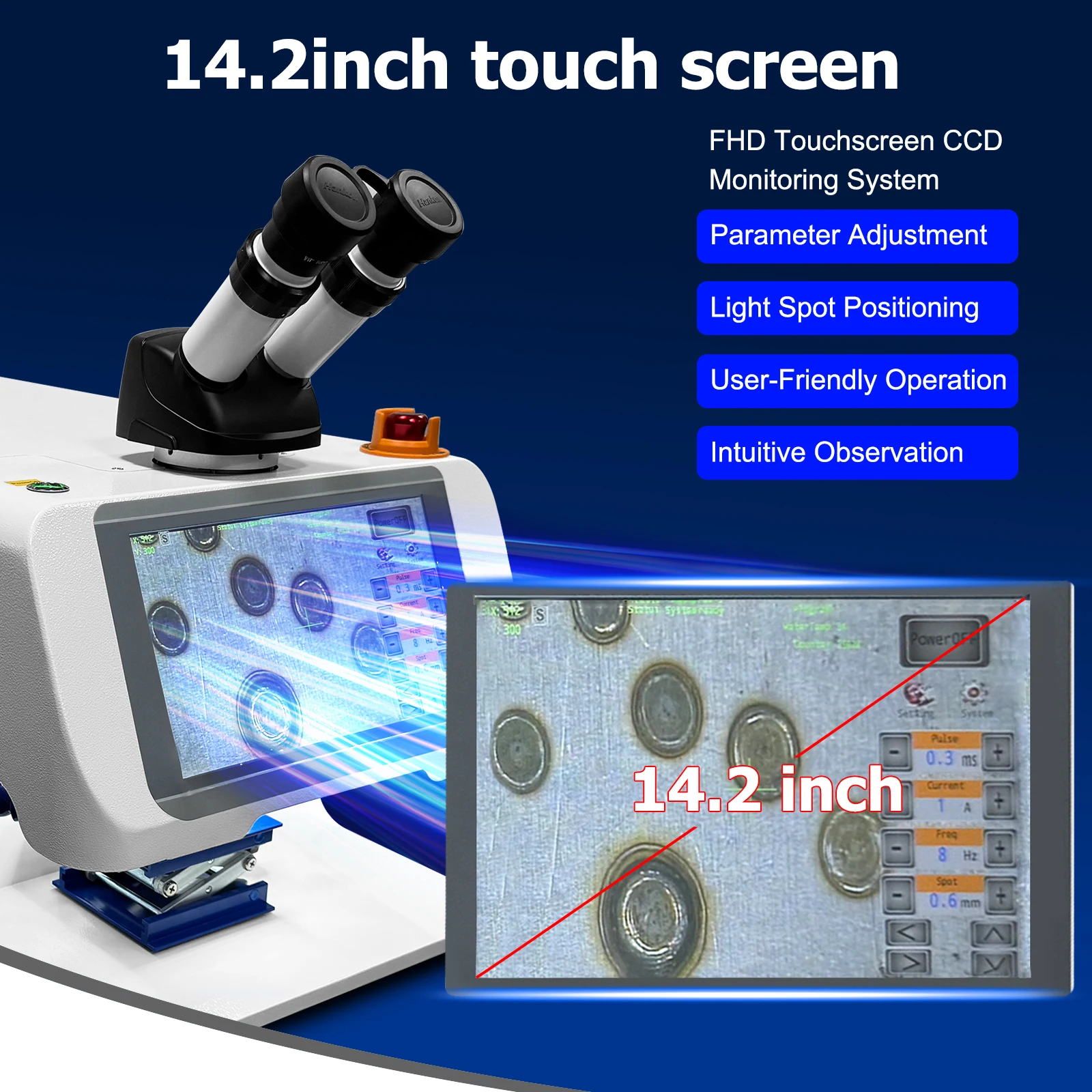200W Jewelry Spot Welding Machine 14.2inches Touch Screen Laser Soldering With CCD YAG 18x Microscope for Gemstone Fast Ship