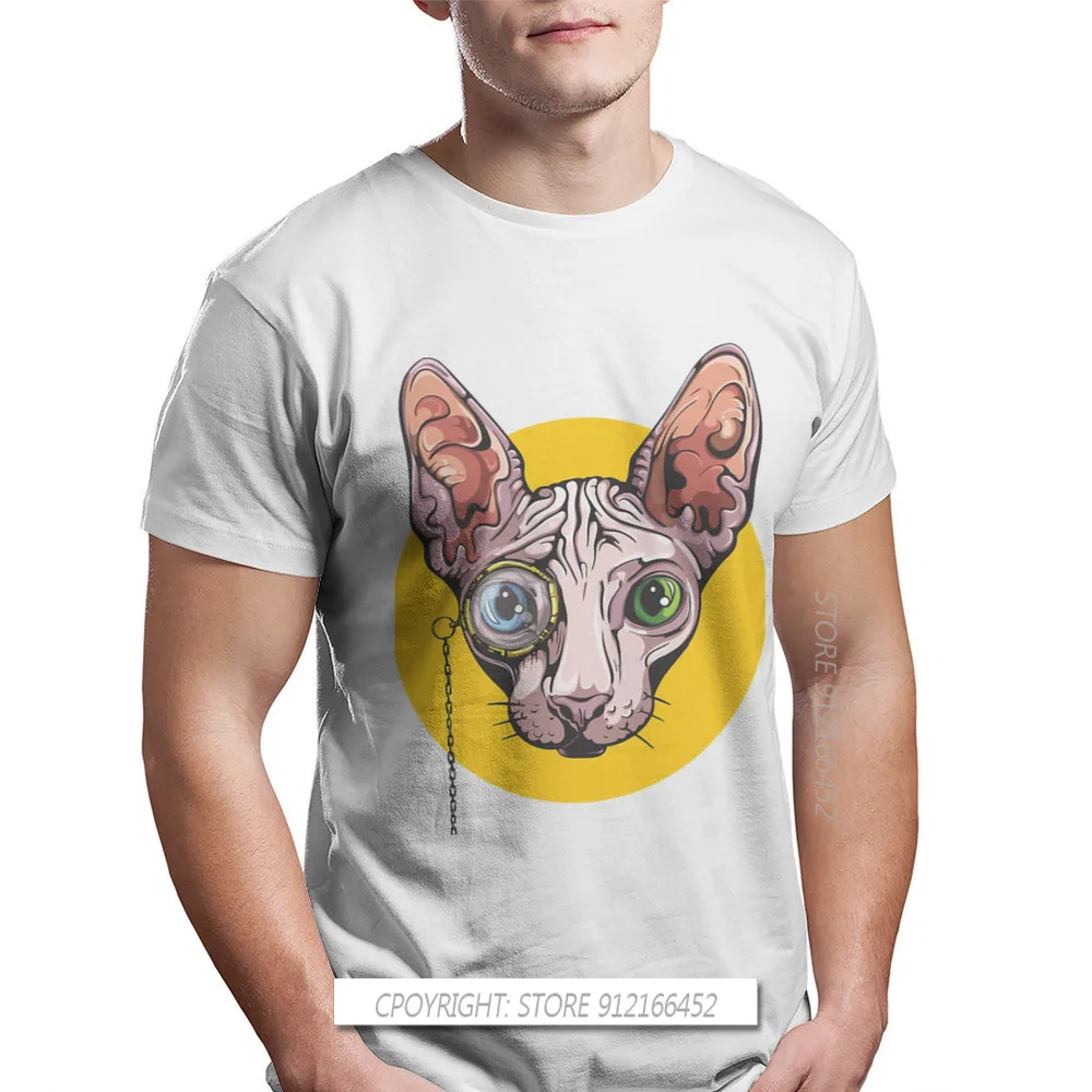 Canadian Hairless Cat Sphynx TShirt For Men Sphinx With Monocle Basic Leisure Sweatshirts T Shirt Designer New Design Fluffy