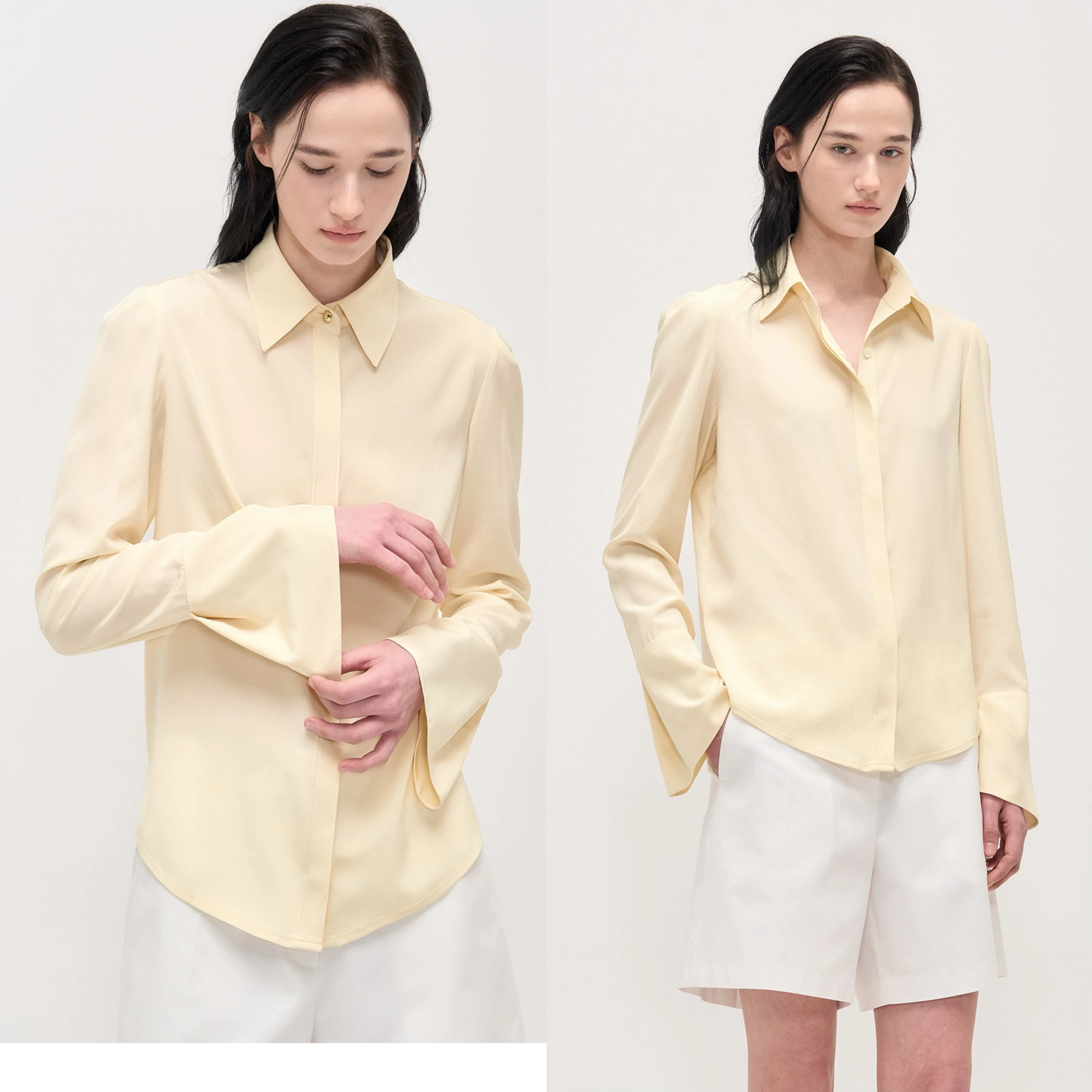 

Silk Women's irt Spring New Sle Turn-down Collar Korean Single Lace Sve Long Sve Regular Fit Color Commute Wind