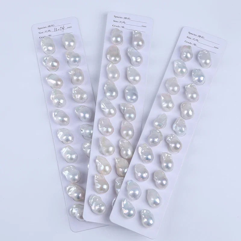 11-14mm white middle size baroque fireball shape freshwater Pearl zhuji pearl loose beads in pair