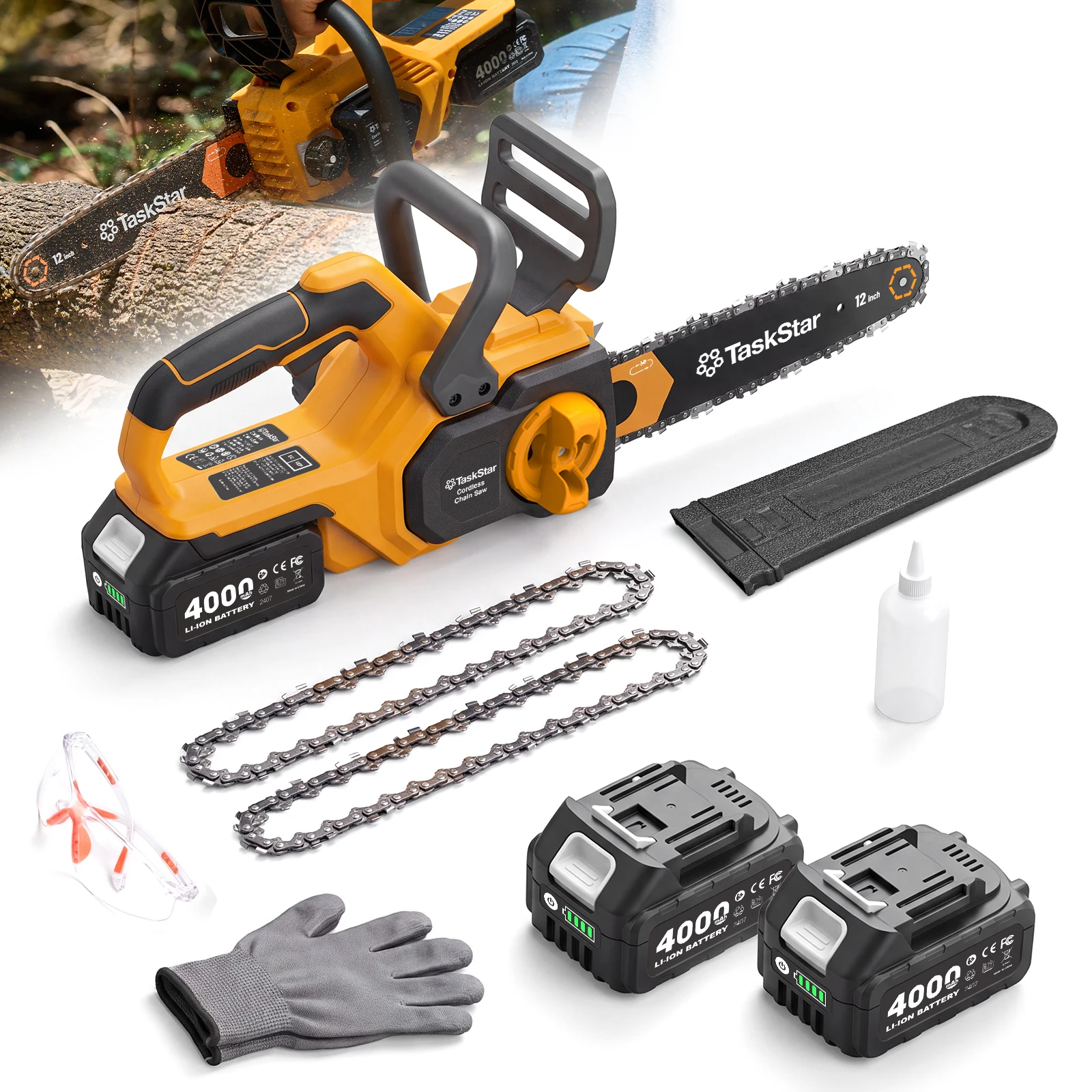 TaskStar, motosega elettrica a batteria senza fili da 12 pollici, con motore a spazzole, ricaricabile, ideale per lavori di falegnameria e potatura in giardino, compatibile con batterie Makita da 21 V