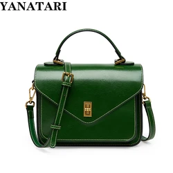 Genuine Leather Women luxury bag high quality Simple vintage Fashion Postman handbags ladies 2023 shoulder green small bag