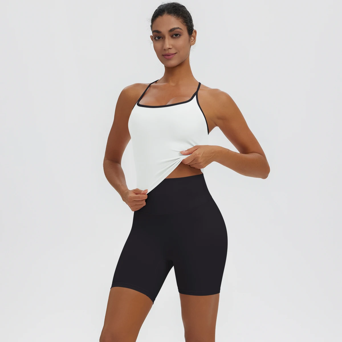 Rooftrellen 2-teiliges sexy einfarbiges Yoga-Set für Frauen, mit schönem Rücken und I-förmiger Weste, Fitness-Lauf-Yoga-Shorts-Set für Damen – Detail 7