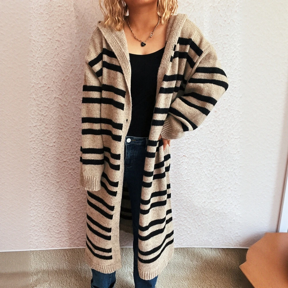 

Long Sleeve Round Neck Cardigan Autumn Winter Clothes Button Decoration Loose Fit Commute Style Women's Open Front Knitwear