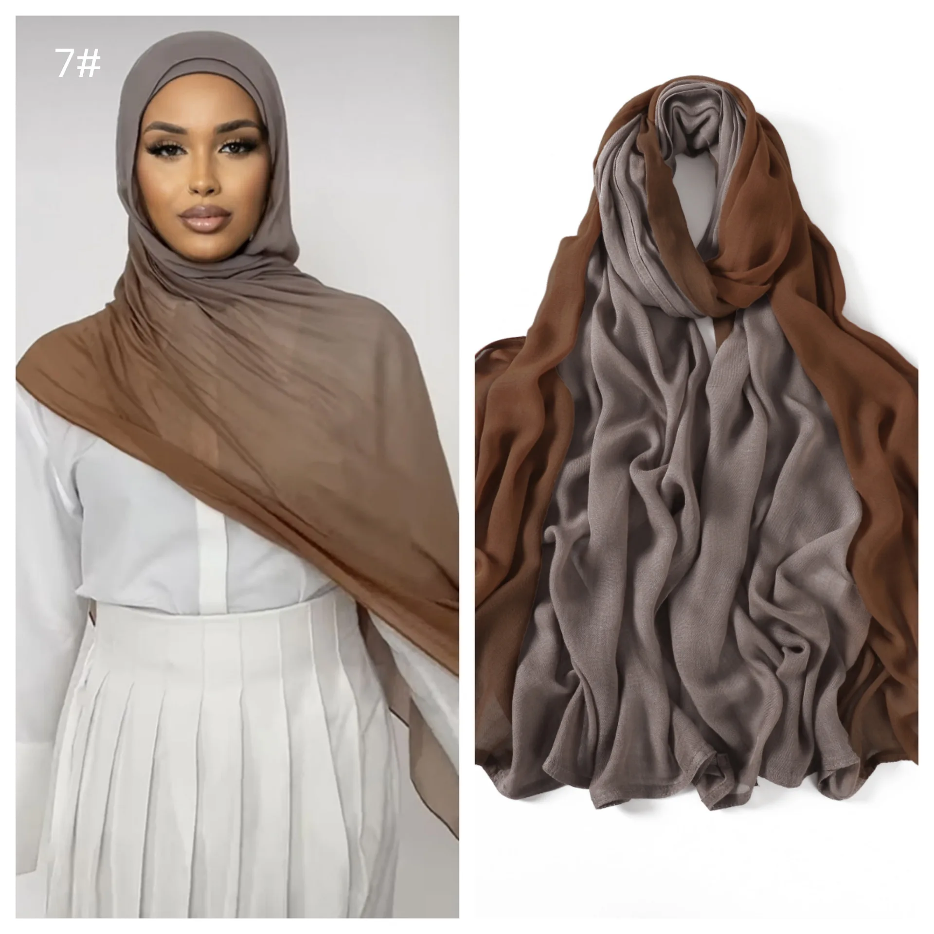 10 اللون عالية الجودة المرأة التدرج القطن مشروط رايون الحجاب وشاح سيدة رمضان يلتف شالات عقال إسلامي الأوشحة الإسلامية #6