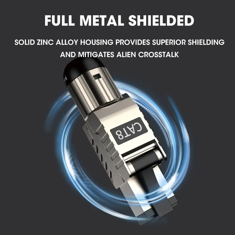2000MHz RJ45 Cat8 Cat7 Cat6A Connectors 22AWG - 24AWG Crystal Head Panel Free Easy Termination Plug Reusable Zinc Alloy