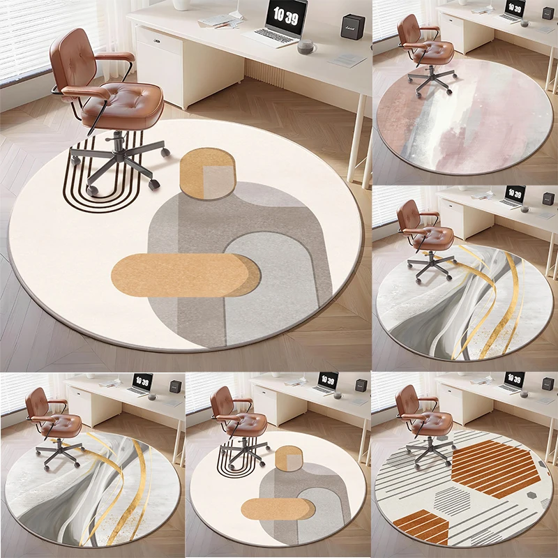 Minimalist Geometric Round Rug – Modern Abstract Floor Mat for Home Office with Stylish Workspace Vibe