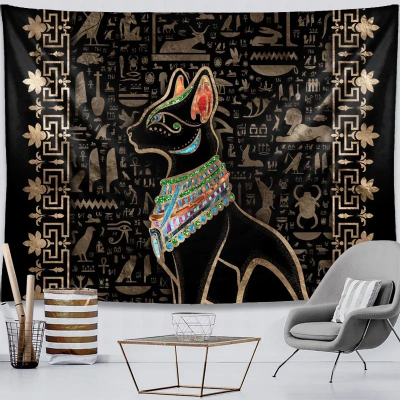 Boho Tribal Dog Portrait Tapestry Wall Hanging Bohemian Style Ethnic Art Decor for Living Room Bedroom