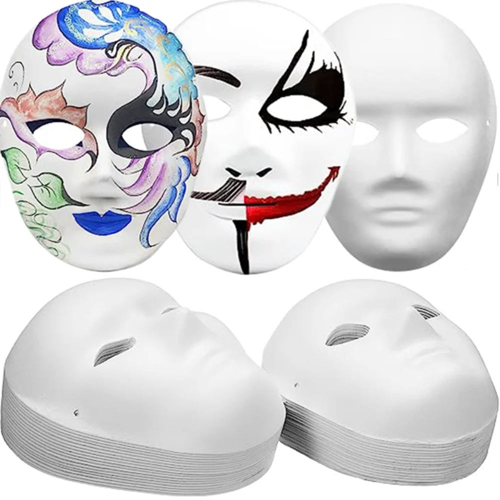 5Pcs DIY Full Face Masks Paper Blank White Halloween Cosplay Paintable Men Women Mache Party Perform Mardiup Craft Costumes