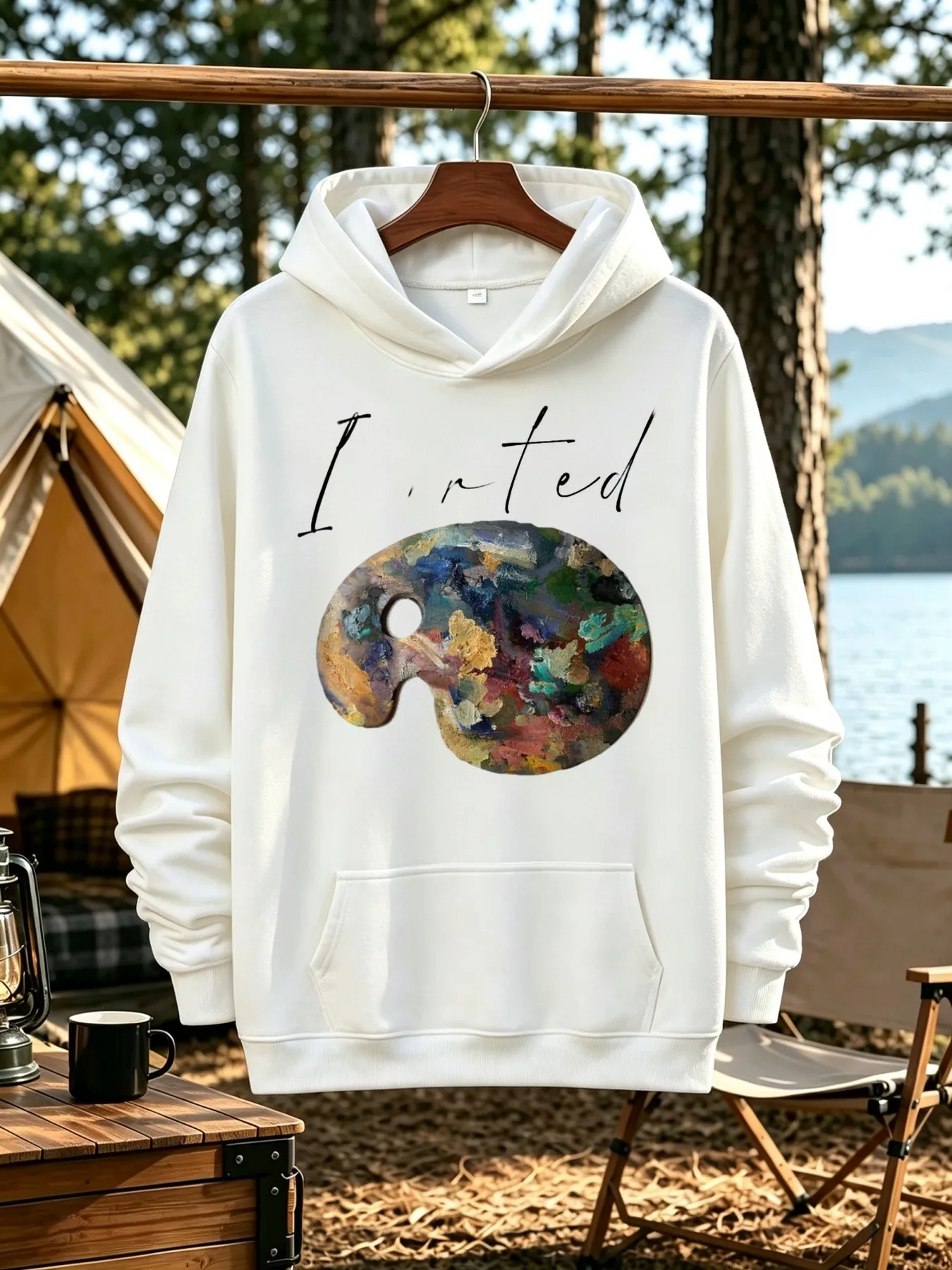 Men's Hooded Sweater, Everyday Wear, Outdoor Casual, Color Palette Print, Vintage Style, Regular Version, Long Sleeve Top, Suitable for Fall/winter, Back To School Season, Weekend Parties