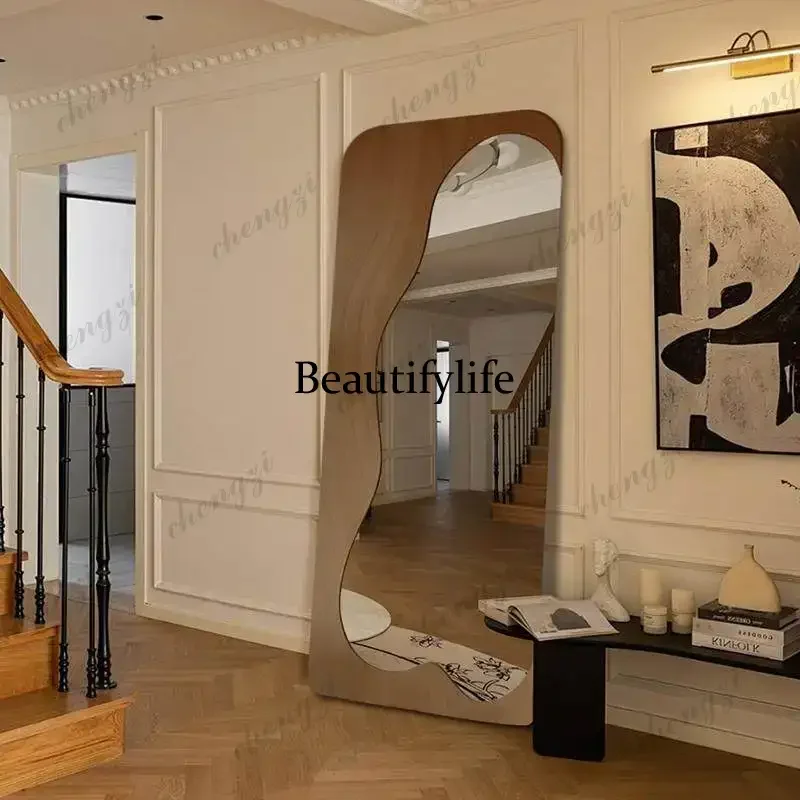 D8000   Nordic Big Standing Mirrors Full Body Wall Cute Princess Wooden Decorative Mirrors Living Room Dekoracyjne Lustra Home D