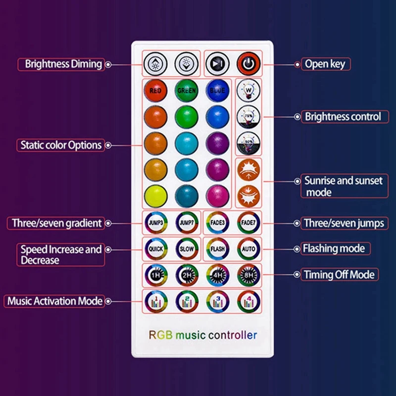 2X DC5-24V Bluetooth LED Controller+40 Keys Remote Control APP Control And Music Sync RGB IR RF For 5050 RGB LED Light