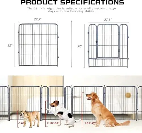 Dog Playpen,32/40/45 Inch Height in Heavy Duty, Folding Indoor Outdoor Anti-Rust Dog Exercise Fence, Portable Pet