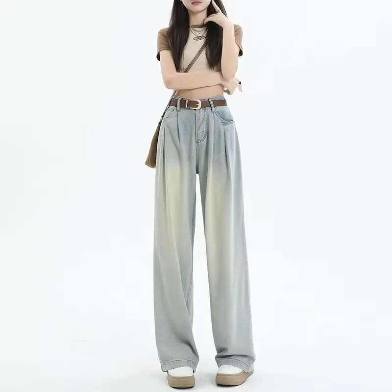 plus Size Thickened Fleece High Waist Denim Pants Women Autumn Winter Loose Wide Leg Floor Length Trousers Artistic Retro Style