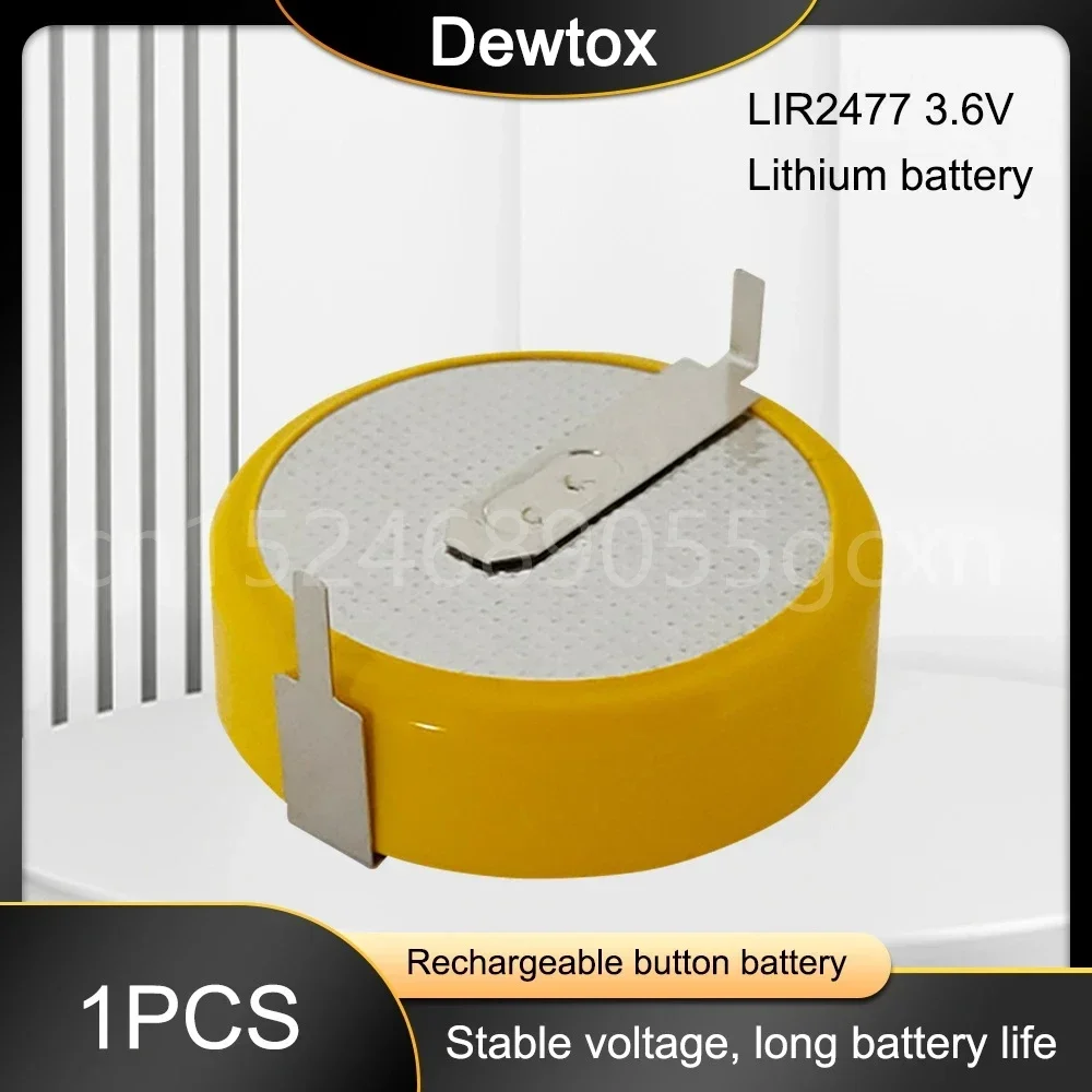 3.6V 200mAh LIR2477 180 degrees horizontal welding foot battery 3.6V rechargeable coin cell battery charging