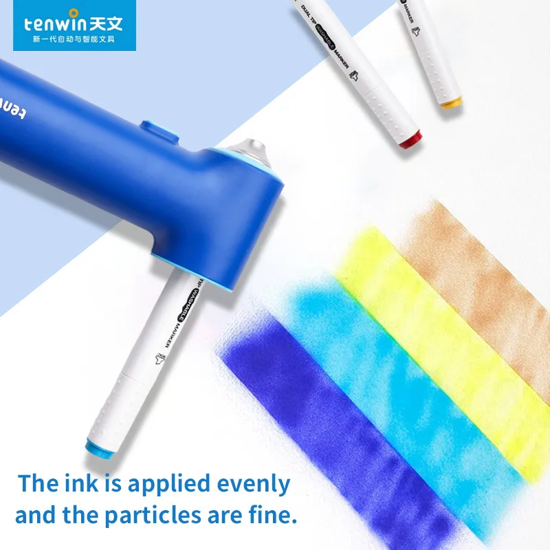 Tenwin Marker Pen Spray Gun Airbrush kit Inkjet painting washable 12 Colors Art Kit for kids Safe electric Drawing DIY Template