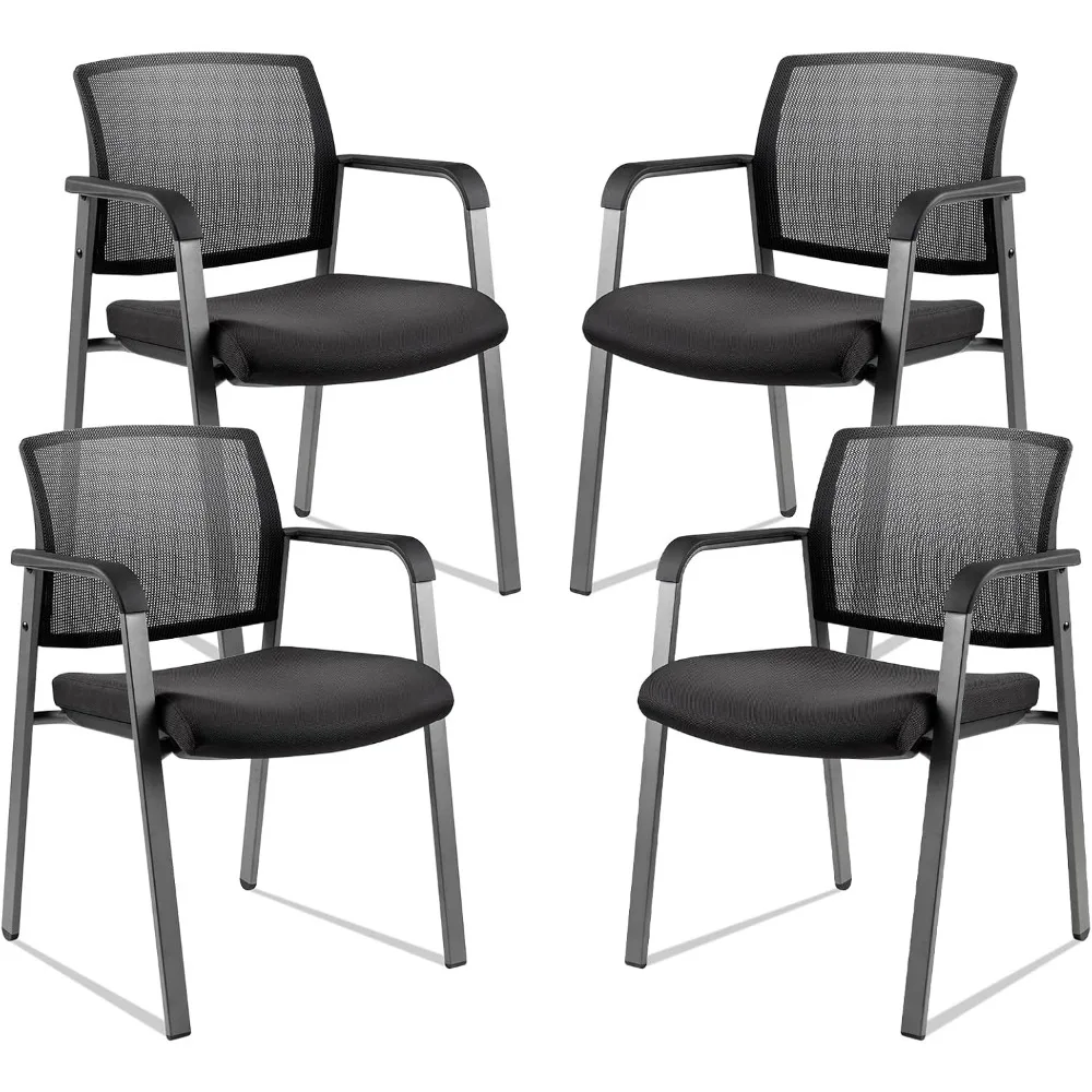 

Mesh Back Stacking Arm Chairs with Upholstered Fabric Seat and Ergonomic Lumber Support for Office School Church Guest