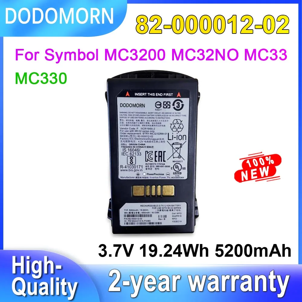 

DODOMORN For Symbol MC33 MC330 MC3200 MC32N0 Battery 82-000012-02 3.7V 19.24Wh 5200mAh Replacement Li-Ion Batteries High Quality