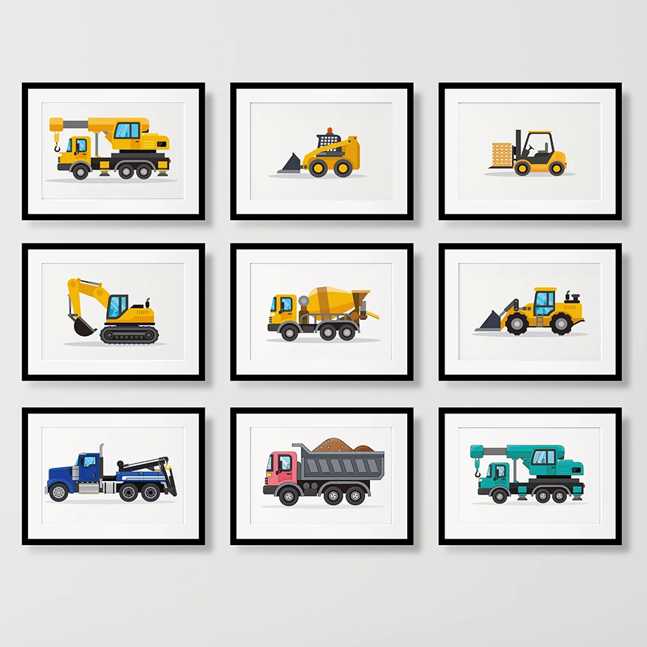 Crane Backhoe Consignment Car Tank Car Watercolor Illustration Fashion Wall Art Canvas Painting Nordic Poster Children Decor