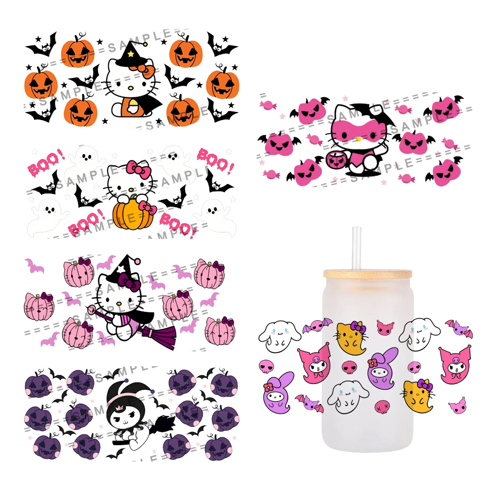 

Hello Kitty Sanrio Halloween For Libbey 16oz Can Glass 3D Waterproof UV DTF Coffee Can Wrap Libbey Glass Wrap Diy cartoon