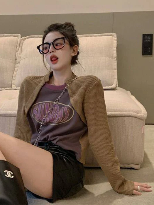 

plus Size Women's Knitted Short Sleeve T-Shirt Fake Two-Piece Style Breathable Spring Autumn Thin Loose Fit Top Large Size