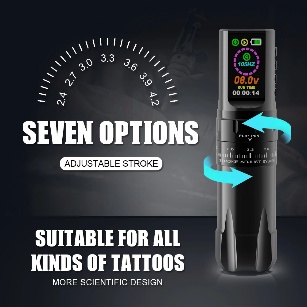 Máquina de tatuaje inalámbrica profesional, bolígrafo de carrera ajustable de 2,4-4,2mm, pantalla Digital LED, batería de 1800mAh para artistas del tatuaje