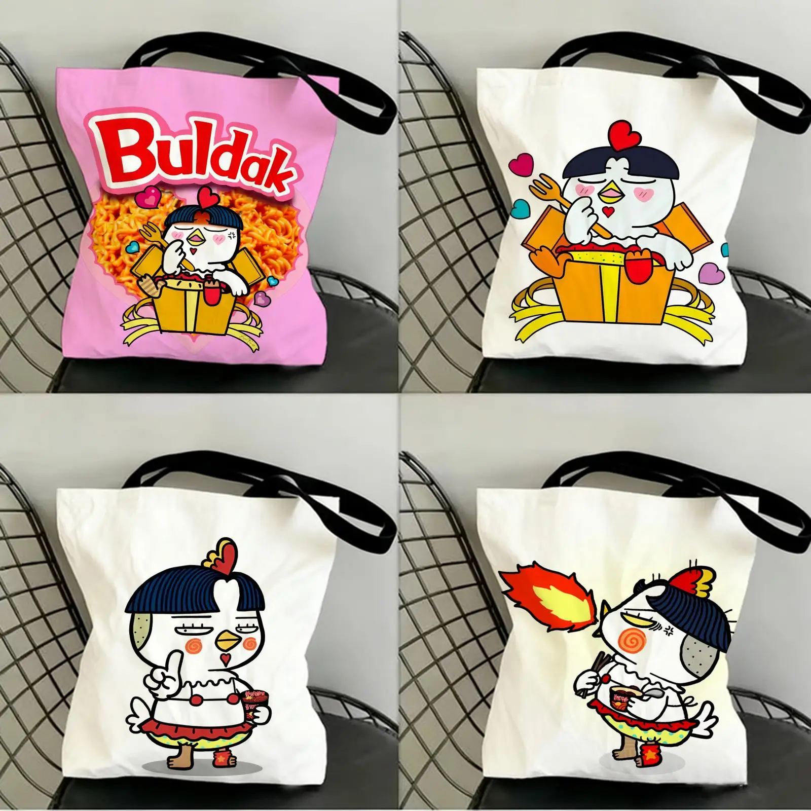 

Kwaii Anime B-Buldak RameSn Storage Bags Canvas Double-Sided Print Fashion Shoulder Tote Shopping Bag Gift Eco Handbags