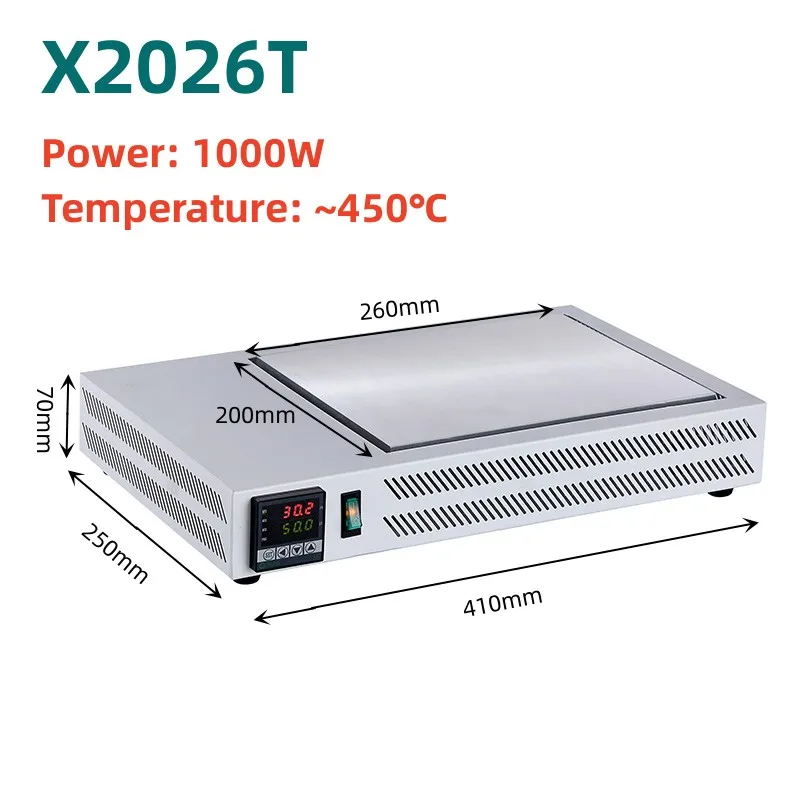 

X2026T Preheating Platform 1000W Aluminium 200x260mm 450℃ PCB LED Phone Electronic Hot Plate Digital Heating Station Table Tool