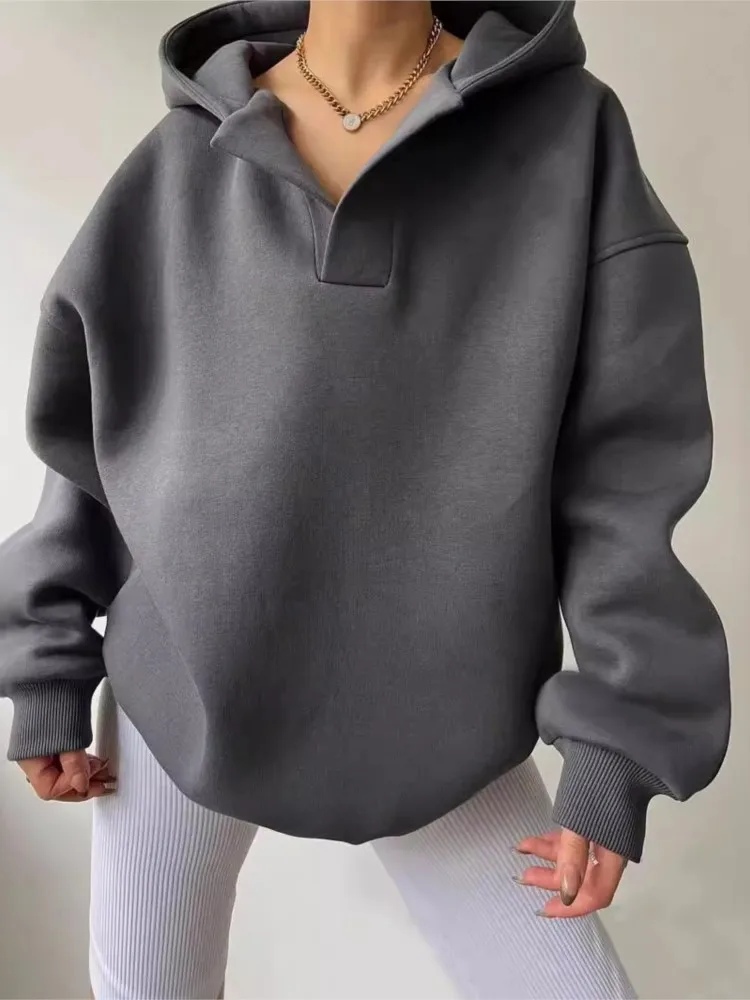 

Hoodie Women's Streetwear 2025 New Autumn Winter Sportswear Elegant Solid Color Long Sleeve Hoodie Loose Casual Sweatshirt Top