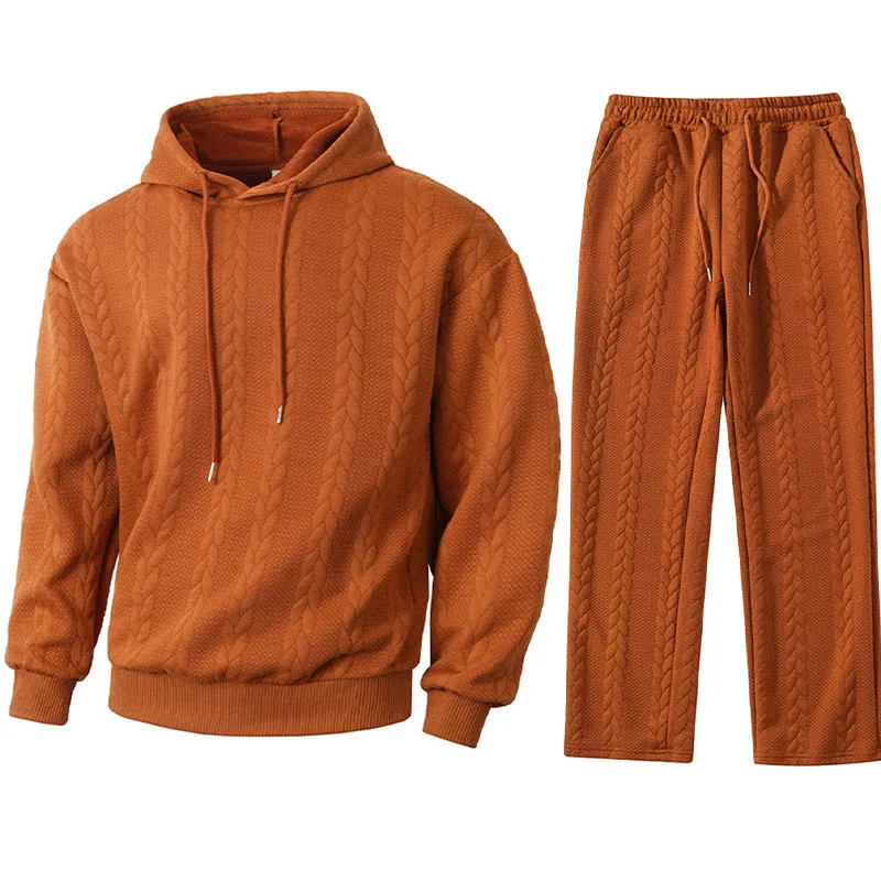 Herren Zweiteiliges Set aus Jacquard-Stoff: Kapuzenpullover mit Kordelzug und Weite Hose, Weiche Freizeitkleidung für Zuhause, Vielseitige Alltagskleidung für Männer – Detail 22