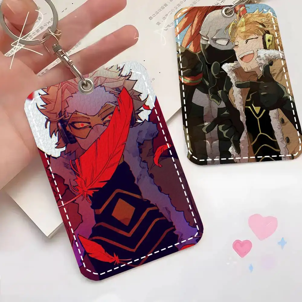 

Anime My Hero A-Academia H-Hawks Card Case Keychain Access Card Bag Key Tag Ring Leather Card Holder Key Ring Access