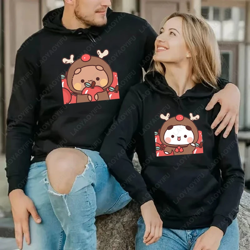 

Одежда для влюбленных Bubu Dudu Panda, одинаковые толстовки для пар, мужские и женские повседневные пуловеры, милые толстовки с принтом лося, подарок на день Святого Валентина