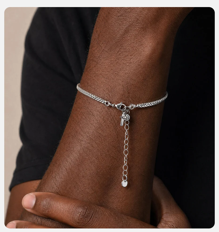 Vnox Evil Eye Cross Charm-Armband für Männer und Frauen, Edelstahl-Kastenkette, verstellbares Amulett, Geburtstagsparty, Schmuck, Geschenk – Detail 2