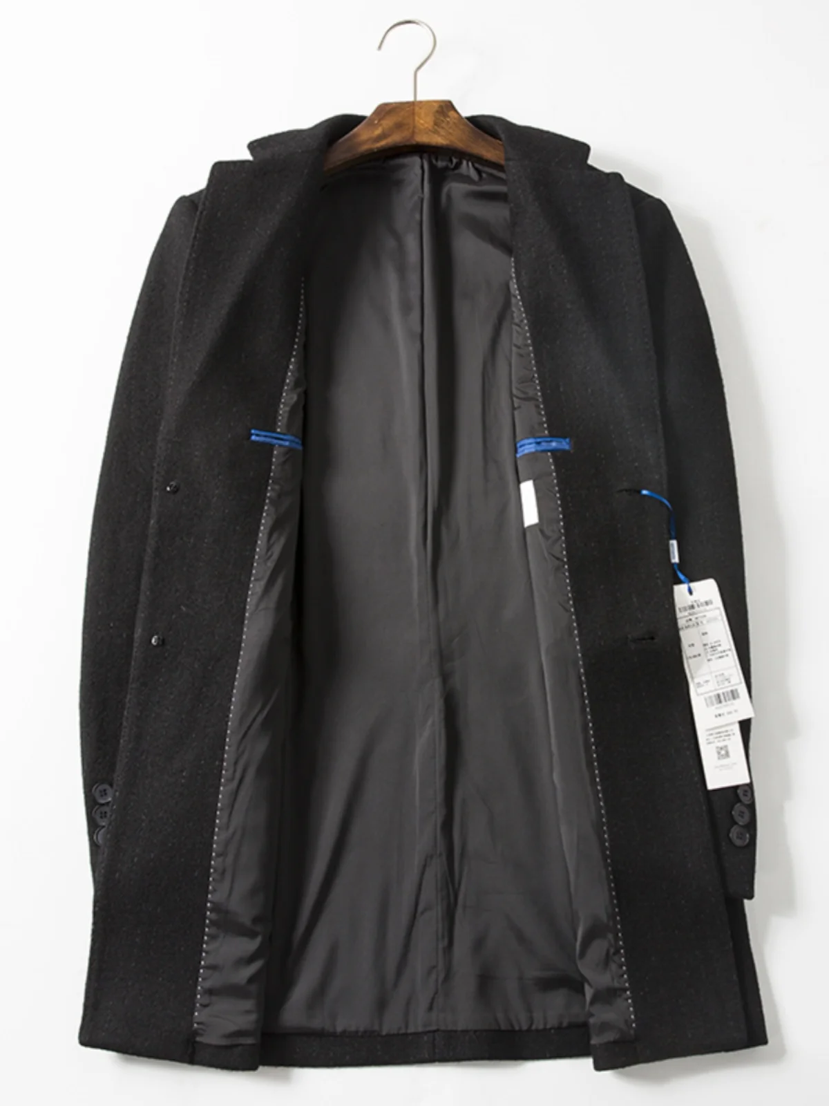 44 معطف بدلة بلا صوفي للشباب للخريف والشتاء Sle Faion Ci Stand Fit مزدوج الصدر لون نقي بحاشية مستقيمة #3