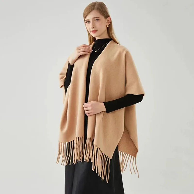 

2025 Winter New Women Poncho Shawl Scarf Cashmere Ethnic Style Outerwear Thicken High-End Feelment Blanket Luxury Warm Scarf