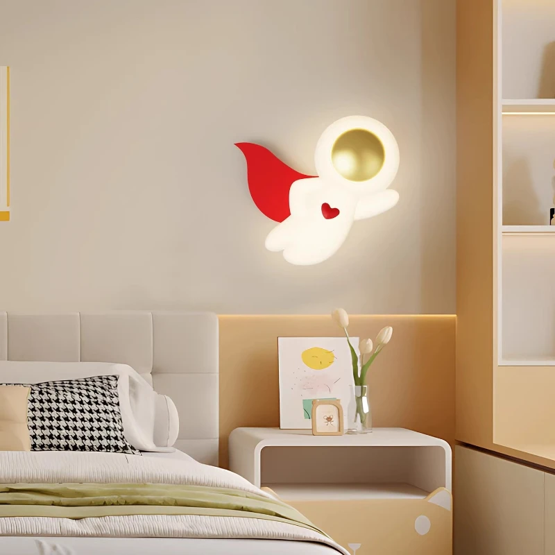Cute Cartoon Character Wall Lamp, Full Spectrum Cream Style Decorative Lighting Fixture for Children's Room Bedroom Headboard