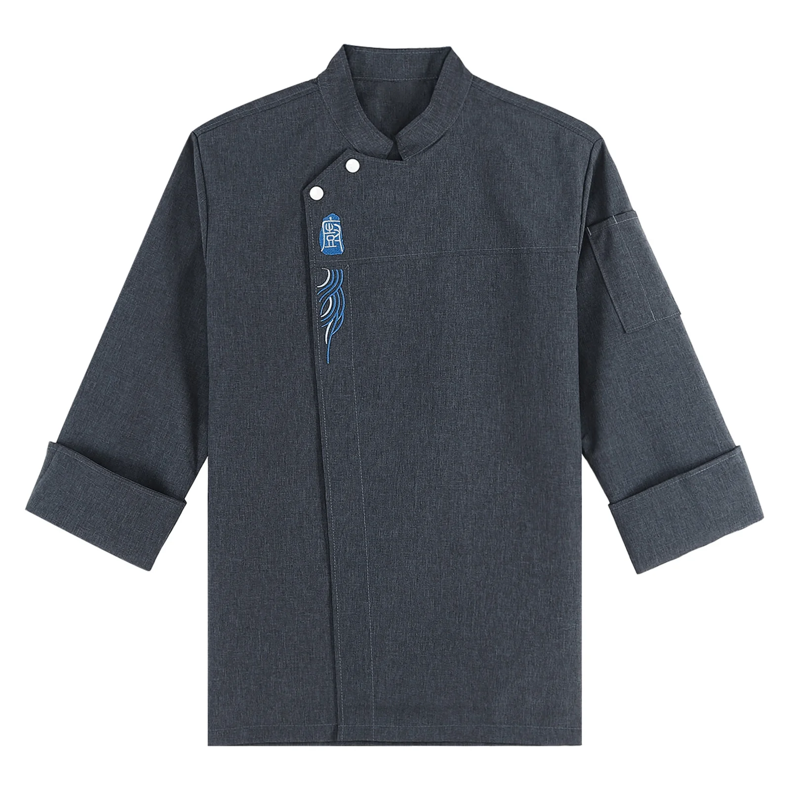 Camisa de Chef Unisex para hombre y mujer, chaqueta de Chef bordada, cuello alto, uniforme de trabajo de cocina de manga larga para restaurante, Hotel, panadería