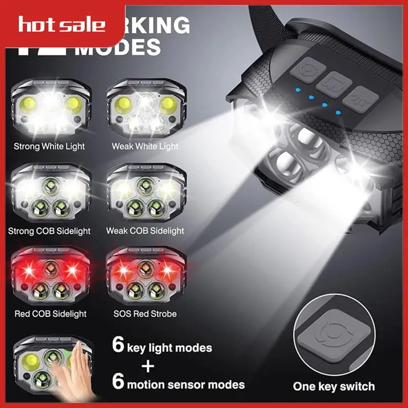 

2Pcs Strong Light 5LED Portable Head Light Lamp USB Rechargeable Outdoor Cycling Hiking Night Fishing Sensor Headlight Durable