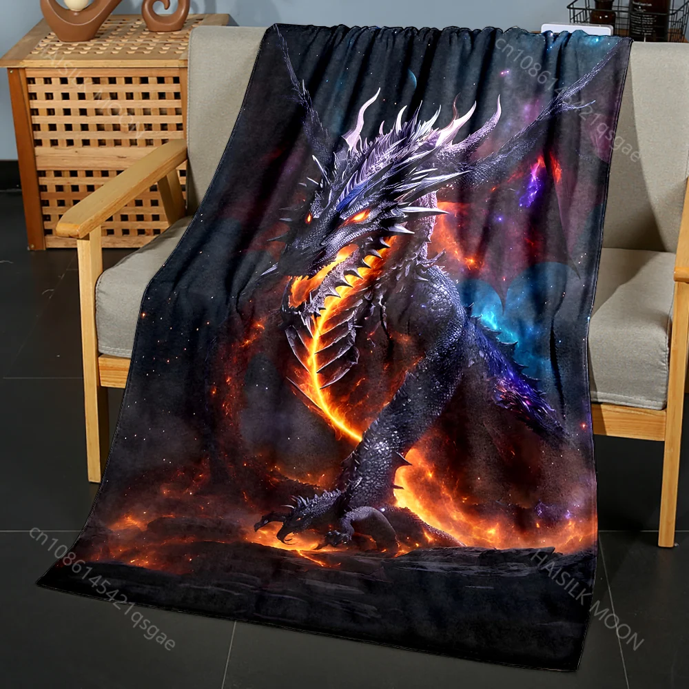 Multiple sizes Dragon fire starry sky Print Blanket Flannel Material Soft Warm for All Seasons Home Outdoor Camping Picnics RV