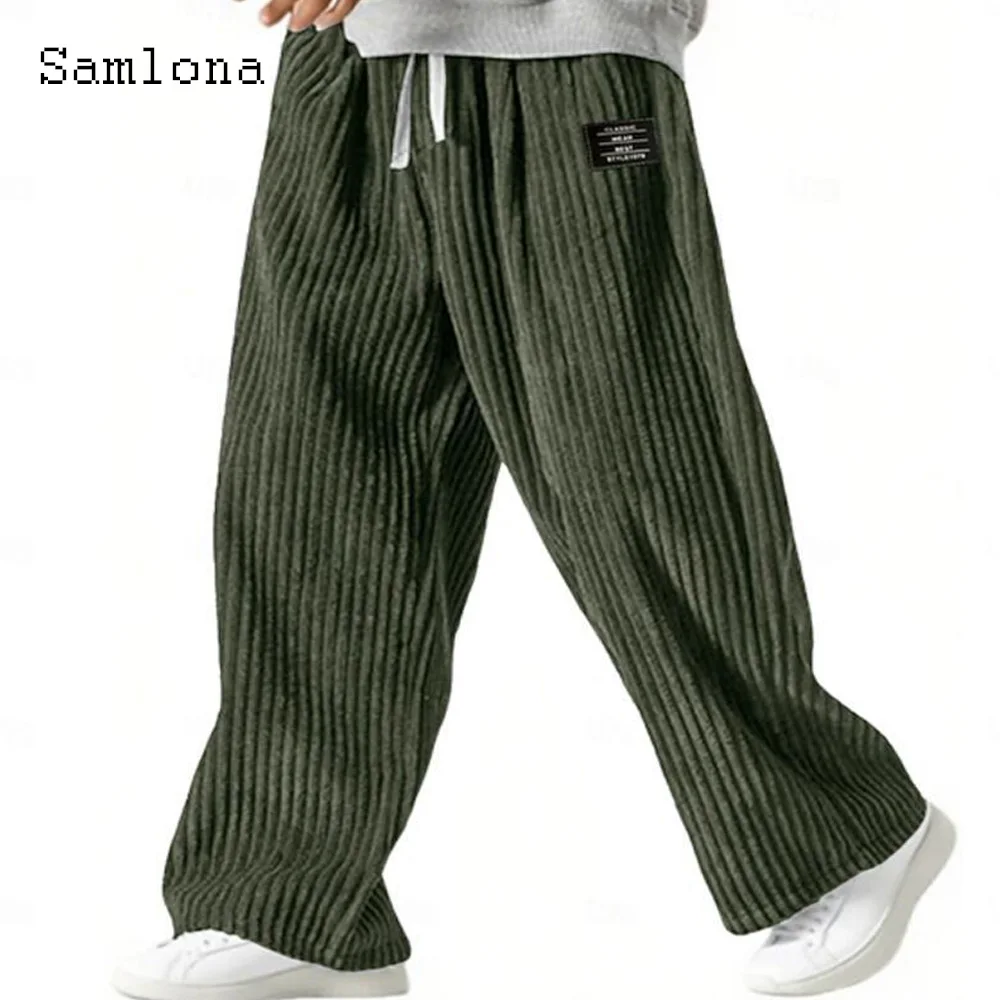 

2025 European Fashion Corduroy Pants Men's Stand Pocket Full-Length Trousers Plus Size Mens Casual Straight Sweatpant Blue Gray