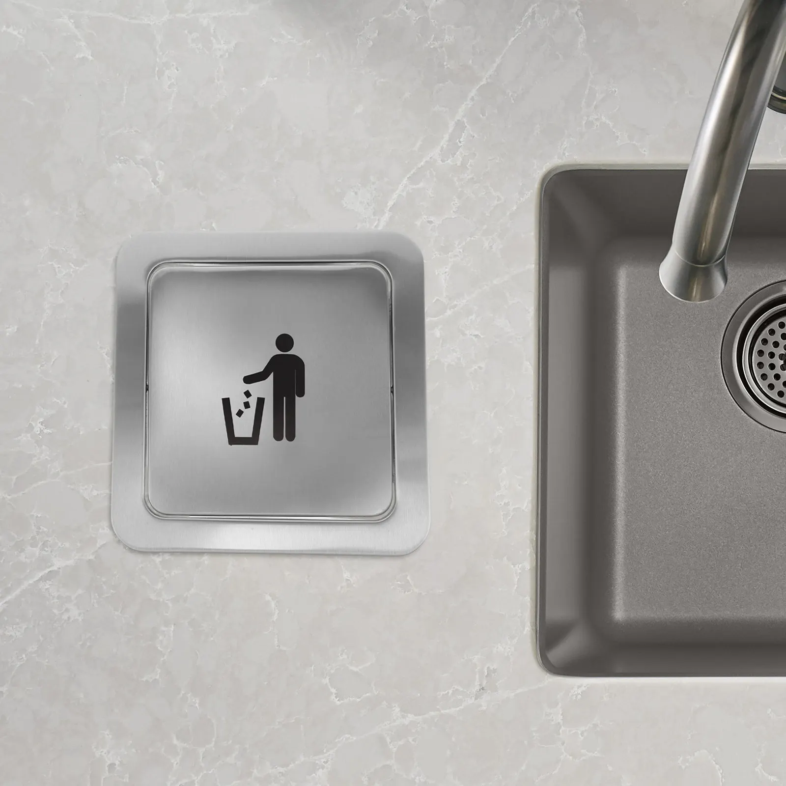 Stainless Steel Countertop Trash Grommet Lid 19-21Cm Square Recessed Embedded Bin Cover Swing Flap Drop-in Waste Chute Lid