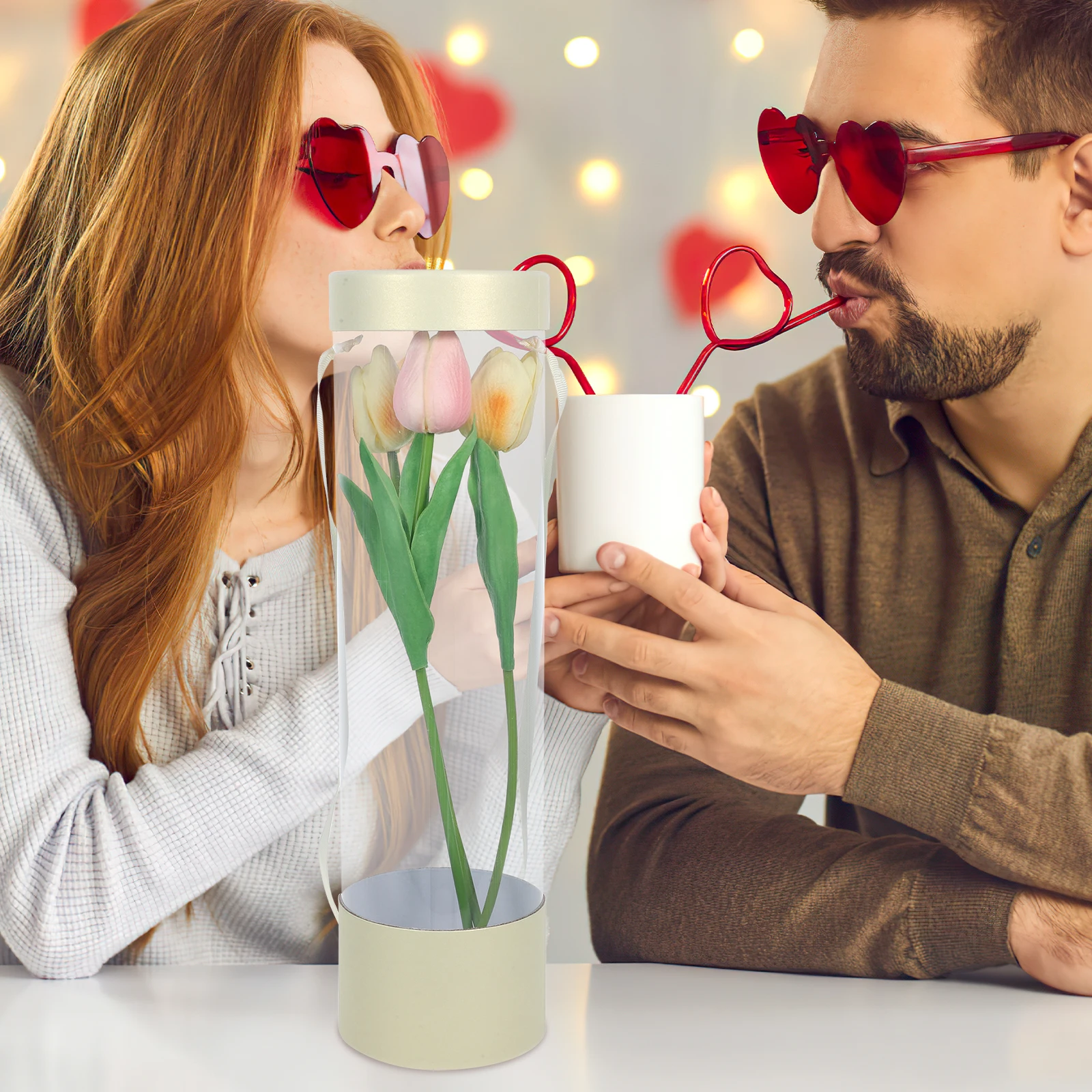 

Clear Flower Gift Box PVC Transparent Cylindrical Packaging Boxes for Valentine's Day Single Rose Bouquet Arrangement
