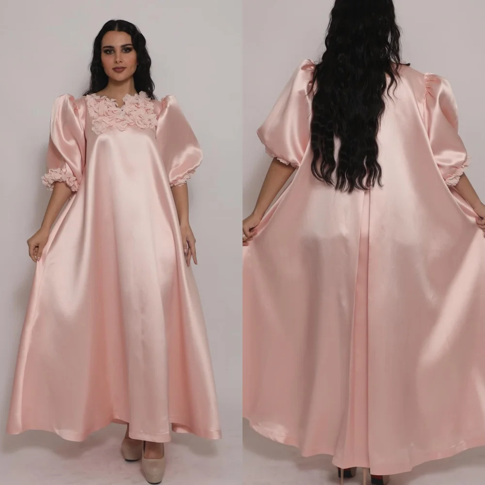 

Jiayigong High Quality Evening Satin Draped Pleat Ruched Quinceanera A-line V-Neck Bespoke Occasion Gown Long Sleeve Dresses