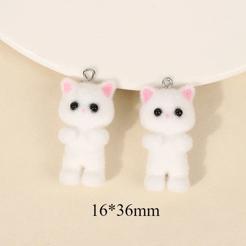 

30Pcs 3D Flocking Resin Brown Cat Charms Cute Plush Animal Kitten Pendant for Phone Bag Keychain Earring DIY Crafts Jewelry Make