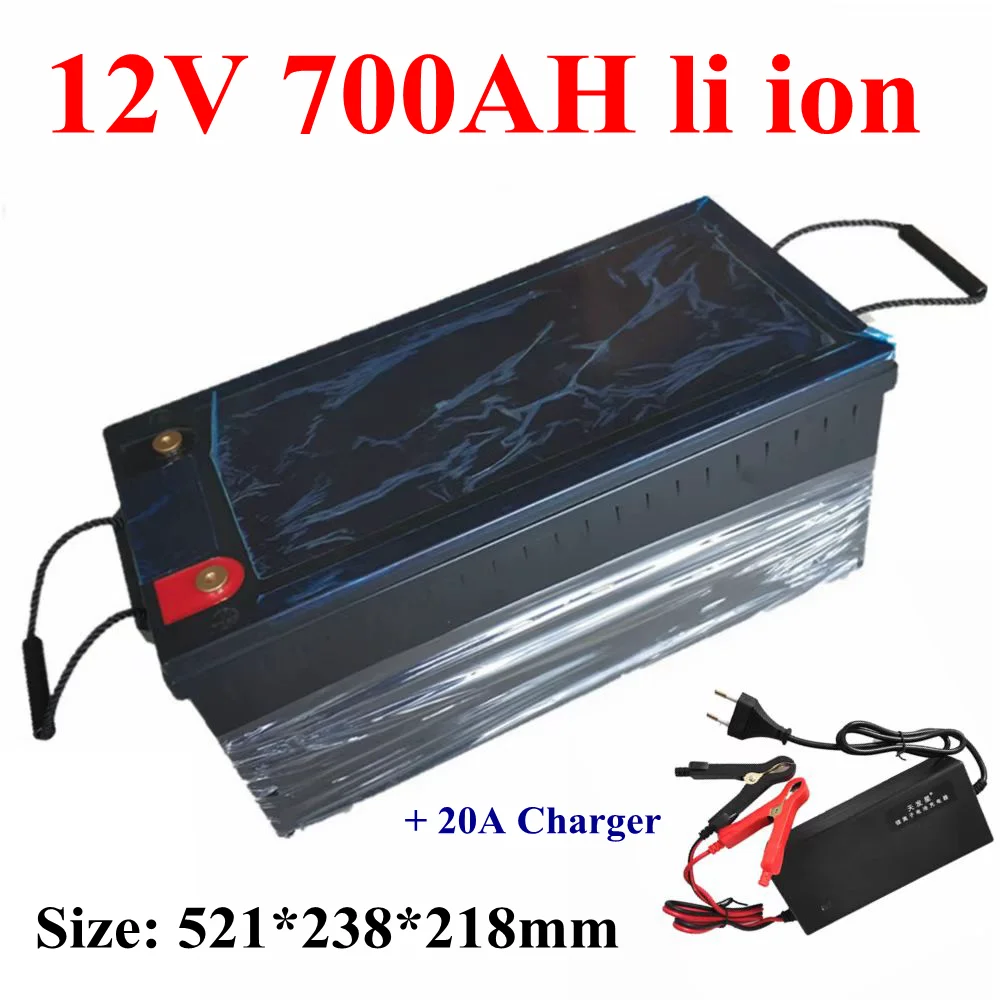 

12V 700AH lithium ion battery with BMS backup power RV Solar energy storage MPPT + 20A Charger