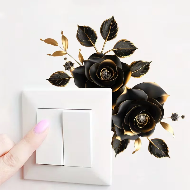 1 light luxury black rose gold leaf switch wall sticker switch refurbished item self-adhesive removable without residue