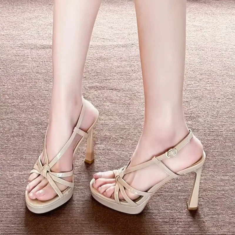 Summer 2026 French Style Nude Color Sandals Women's Open Toe Thin Heel Waterproof Platform Sexy High Heels Buckle Strap Shoes view 2