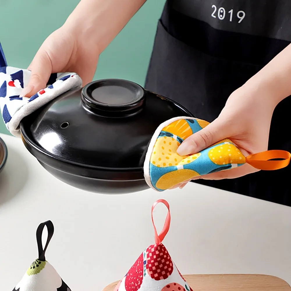 2PCS Cotton Pot Handle Cover Heat Insulated Triangle Shape Triangle Pot Holder Hanging Loop Anti-Scald Non-Slip Pot Lid Hat